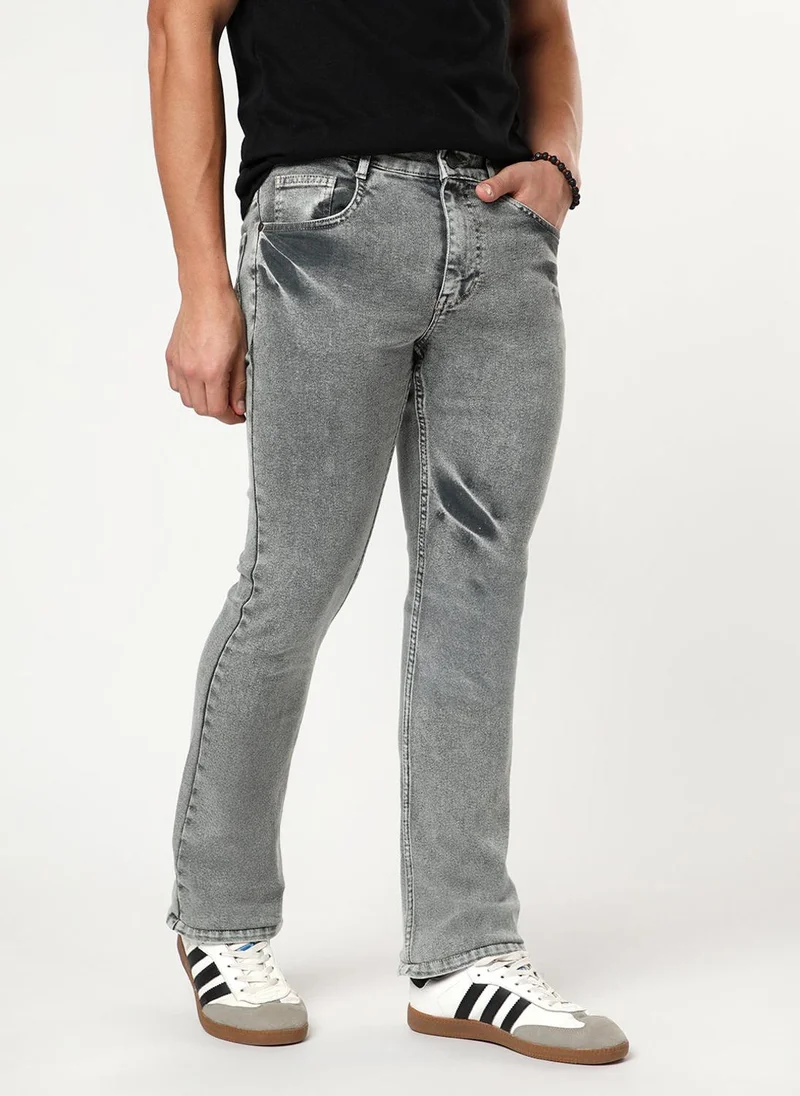 Urbano Fashion Urbano Fashion Men's Light Grey Bootcut Fit Mid Rise Acid Wash Jeans Stretchable